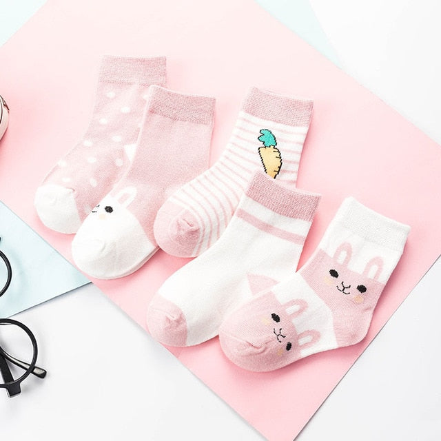 Kids Autumn Winter Cotton Socks 5 Pack Striped Cartoon Soft Warm Cosy Selection