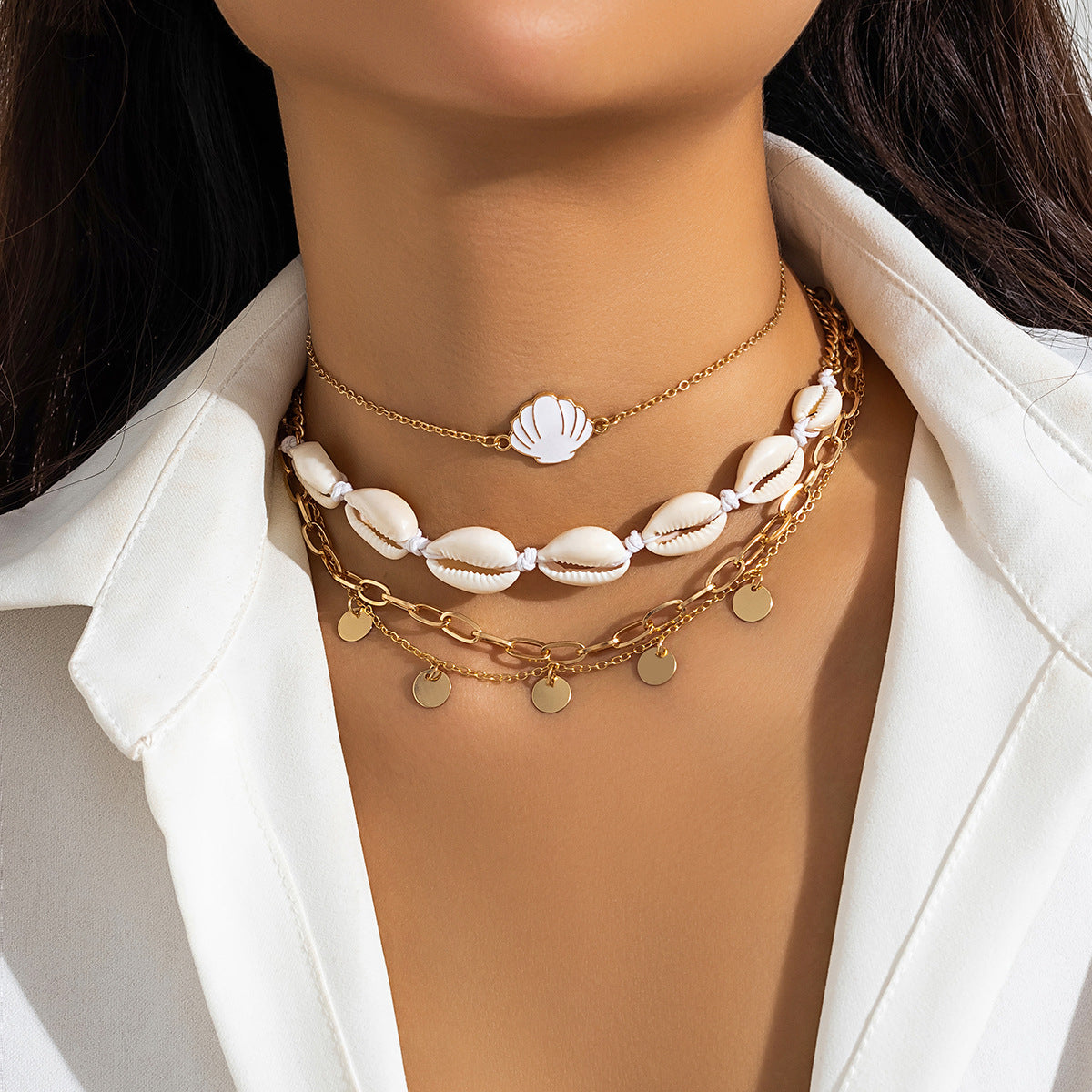 Beach Theme Beaded Necklace Layered Pearl Starfish Shell Jewellery