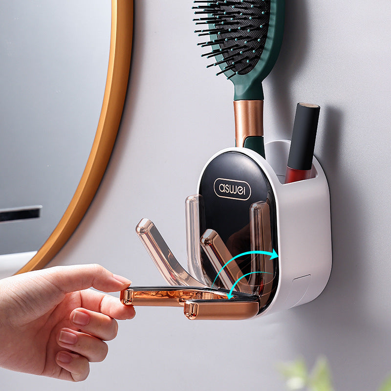 Wall Mounted Hair Dryer Rack Self Adhesive Foldable U Fork 51mm Rear Slot Brush