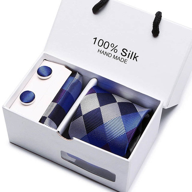 100% Silk 3pc Men's Plaid Tie Set Extra Long Woven Neck Ties Suit Gift Box