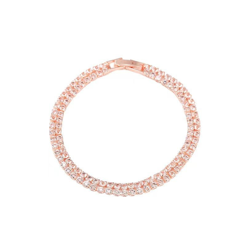 Gold Plated Copper Bracelet Triple Row CZ Crystals 18cm Luxurious Elegant Style