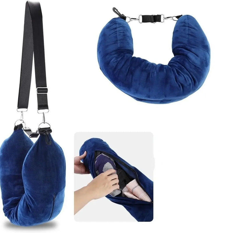 U-Shaped Velvet Travel Neck Pillow Ergonomic Portable Storage Pouch