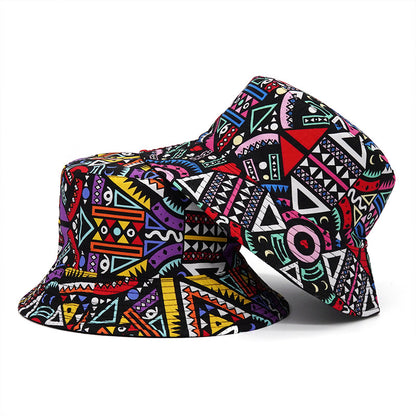 Unisex Fisherman Bucket Hat with Geometric Ethnic Print for UV Sun Protection