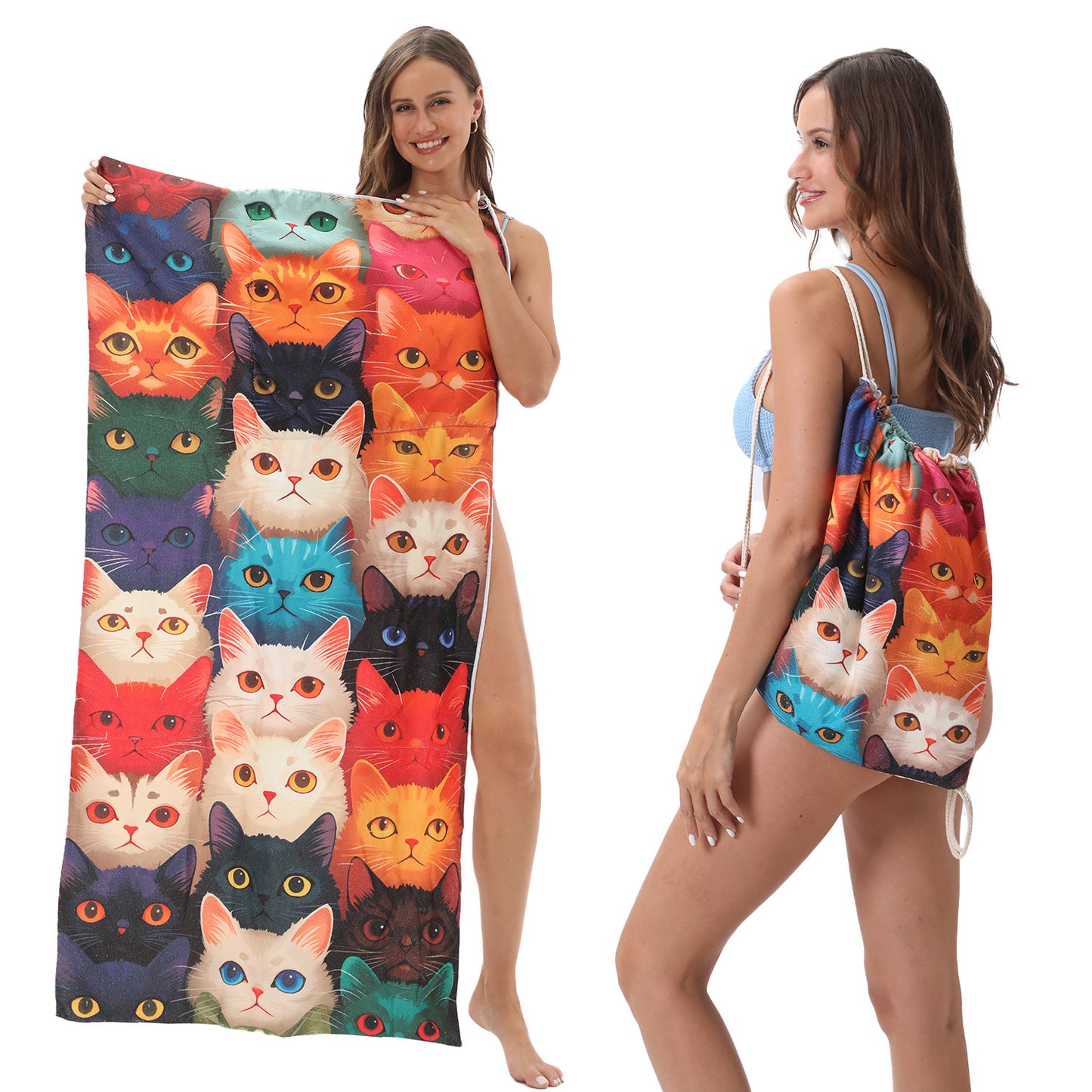 Microfiber Beach Towel Lightweight Quick Drying Pocket 70x140cm Extra Absorbent