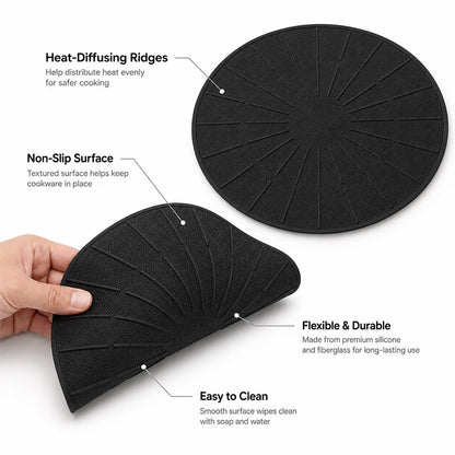 Round Induction Cooker Mat Silicone Fibreglass Heat Resistant Non Slip Proof Pad