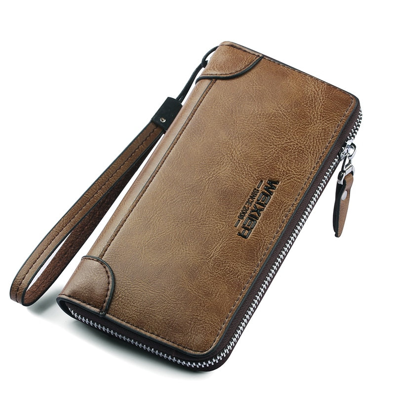 Men's PU Leather Zip Wallet Large Capacity Clutch Business Accessory Organizer