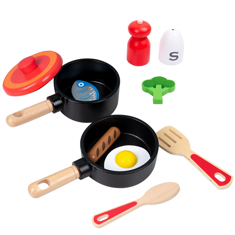 Wooden Chef Kitchen Playset Simulation Kids Role Play Cooking Toy Utensils Set