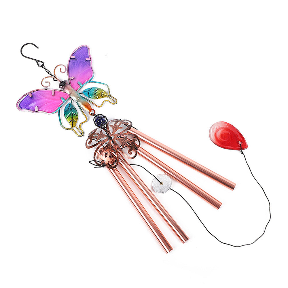 Butterfly Wind Chime Aluminium Tubes Painted Glass Home Decor Hanging Ornament