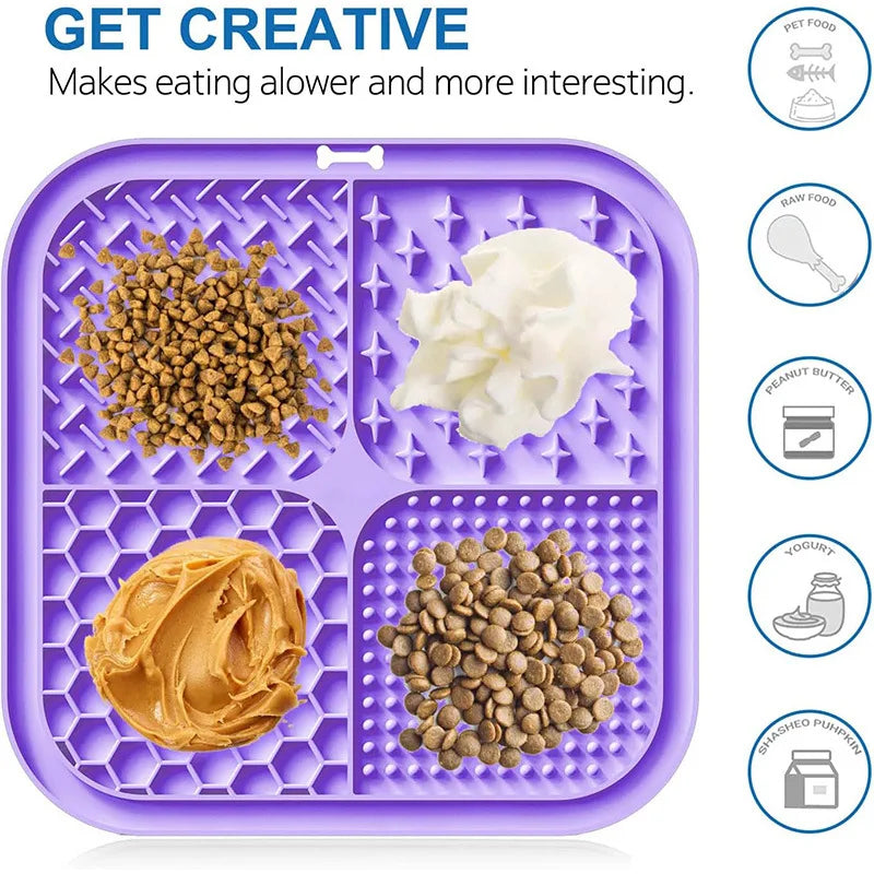 Silicone Pet Licking Mat Slow Feeder Suction Cup Anti-Choke Dish Dog Cat Bowl