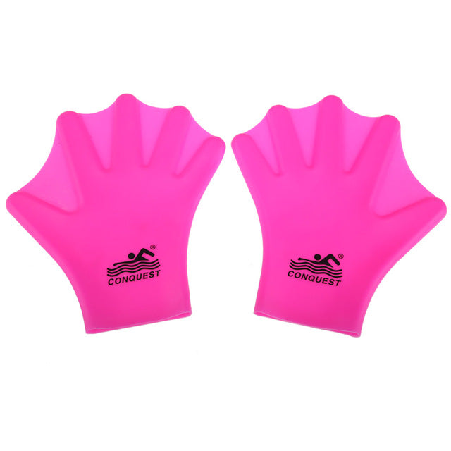 Adult Silicone Swimming Gloves Webbed Design Adjustable Strap Water Resistance