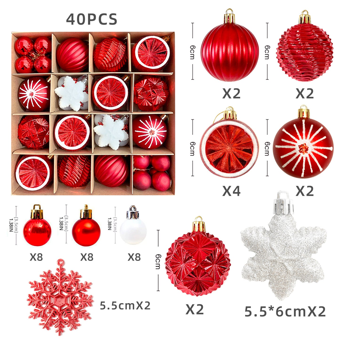 Christmas Tree Ornament Set Premium Bulk Pack Collection Assorted Designs Xmas