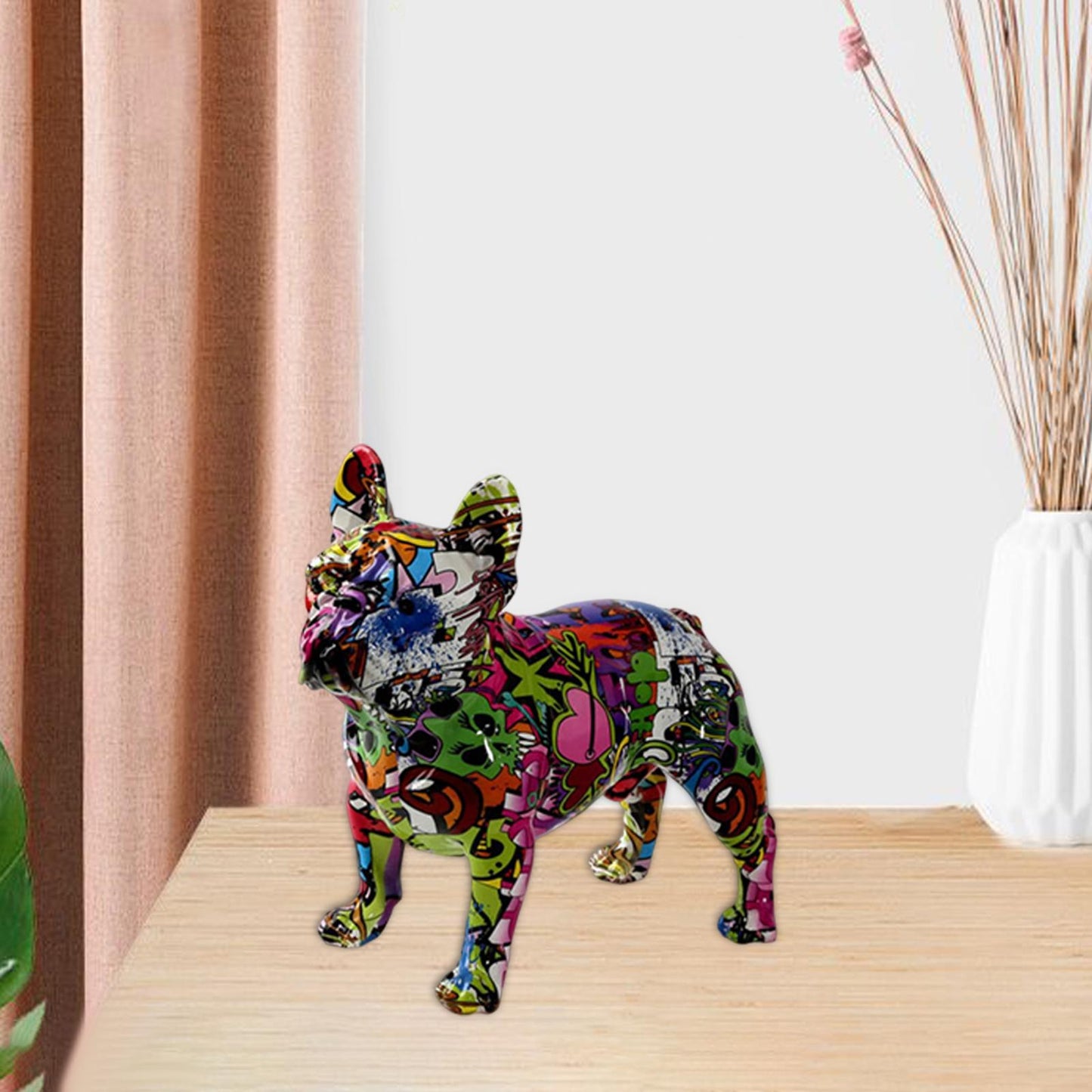 Multi-Colour Bulldog Resin Figurine Modern Desk Ornament Home & Office Decoration