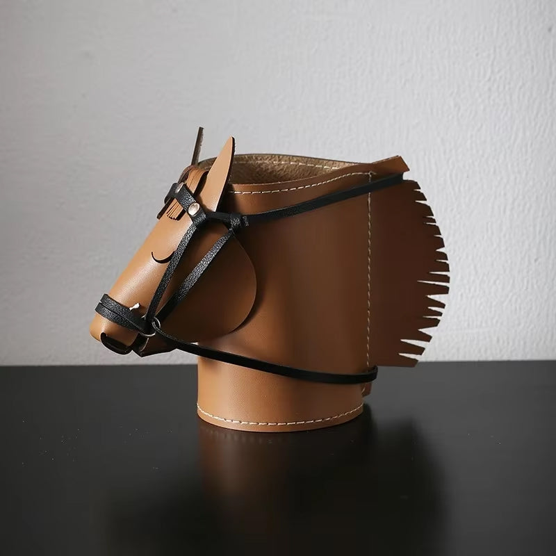 PU Leather Horse Head Storage Box Makeup Organiser Desk Table Jewellery Holder