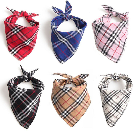 Plaid Dog Bandana Double Layer Pet Scarf Soft Cloth Material Accessories Pets