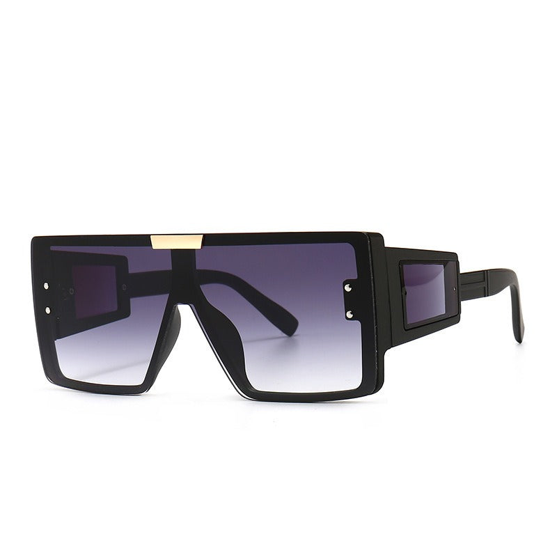 Large Frame Sunglasses with Widened Legs and Patch Design for UV400 Protection