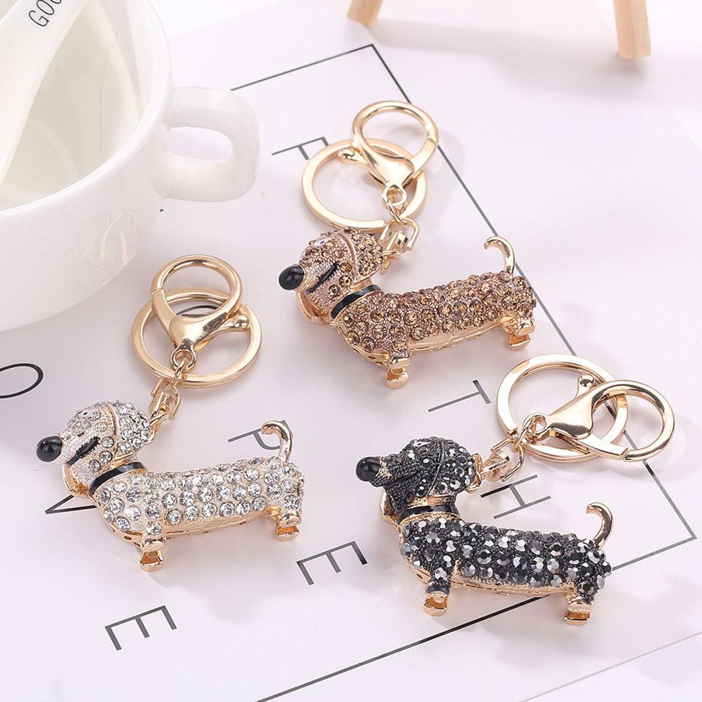 Dachshund Dog Keychain Bag Charm Holder Rhinestone Design Lobster Clasp