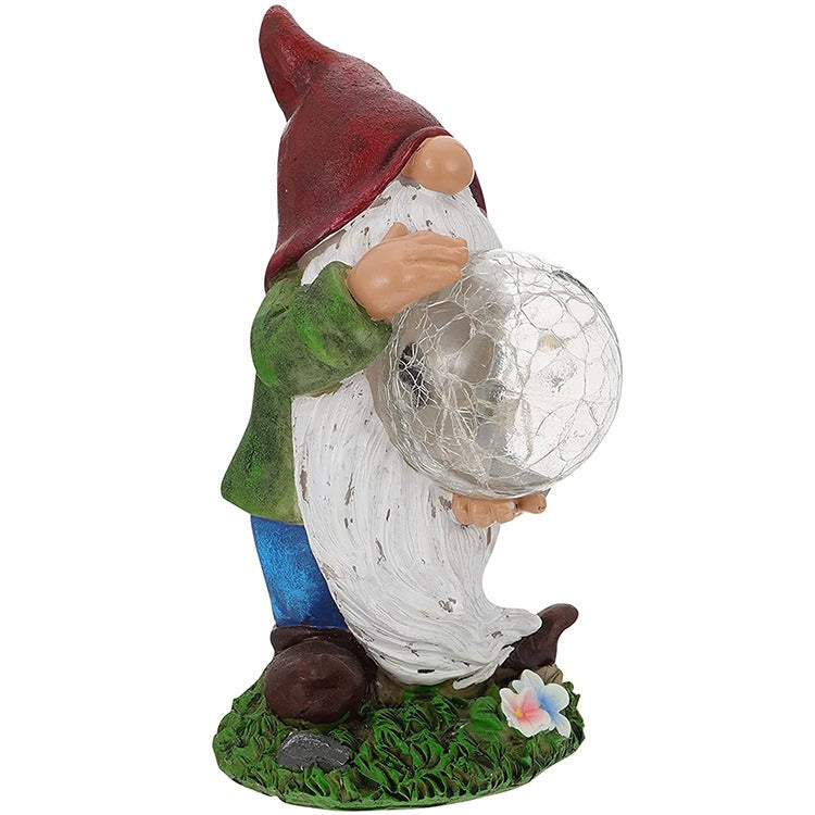 Solar Powered Garden Gnome Sculpture with Illuminating Glass Orb Outdoor Decor