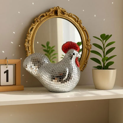 Decorative Chicken Statue Mirror Tile Unique Home Decor Artistic Visual Element