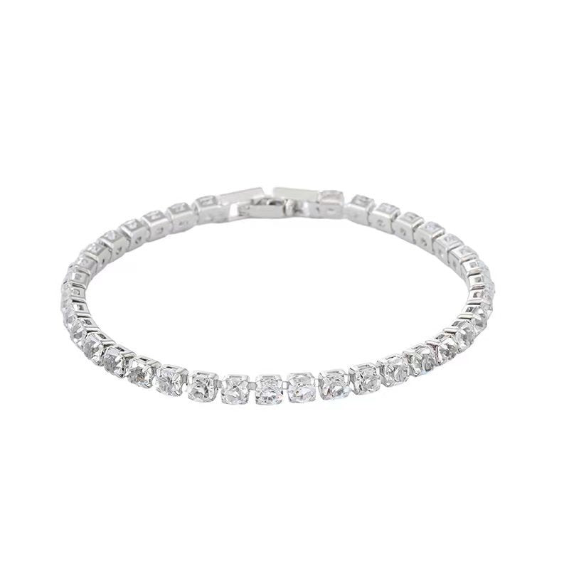 Gold Plated Copper Bracelet Triple Row CZ Crystals 18cm Luxurious Elegant Style
