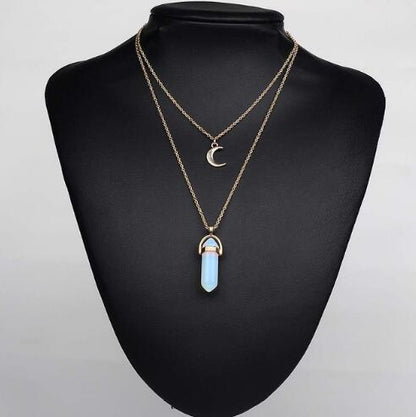 Natural Stone Quartz Stone Moon Choker Crystal Pendant Necklace