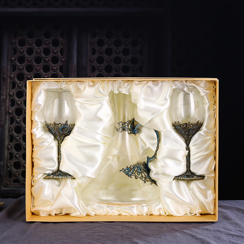Luxury Lead-Free Crystal Red Wine Glass Set High-Footed Decanter Enamel Craft
