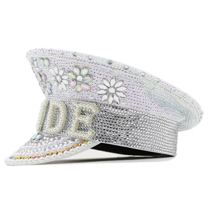 Ladies' Elegant Wedding Party Hat with Gold Diamond Pearl Floral Detailing 79cm