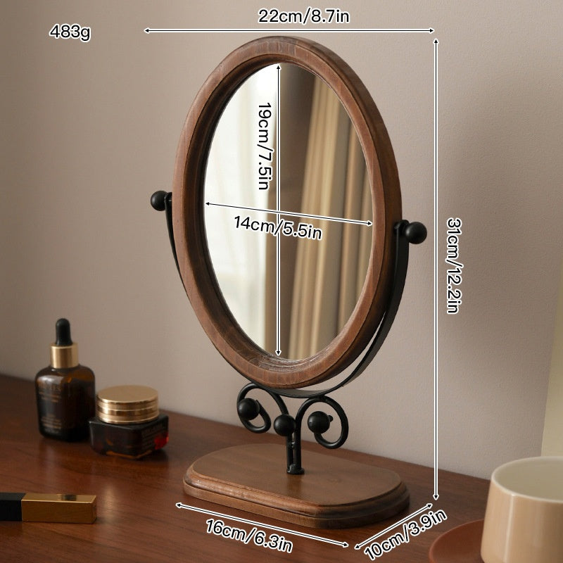 Vintage Solid Wood Bedroom Tabletop Dressing Mirror Upright Rotatable Design