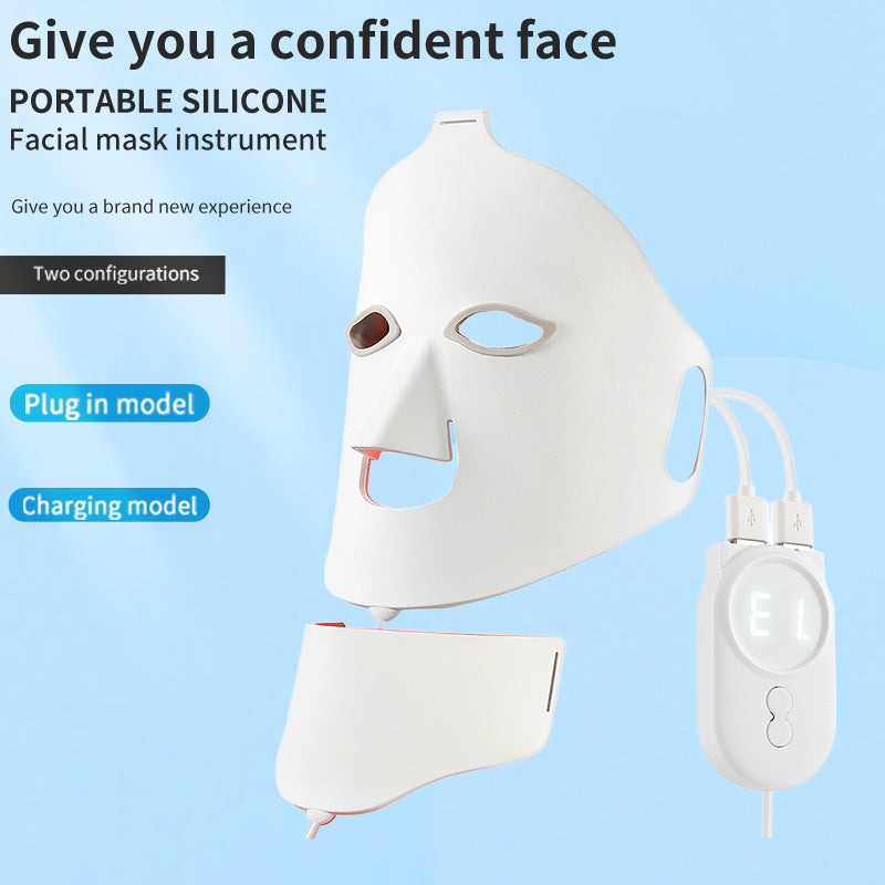 LED Photon Therapy Facial Beauty Mask 168LEDs Silicone Red Blue Light Treatment