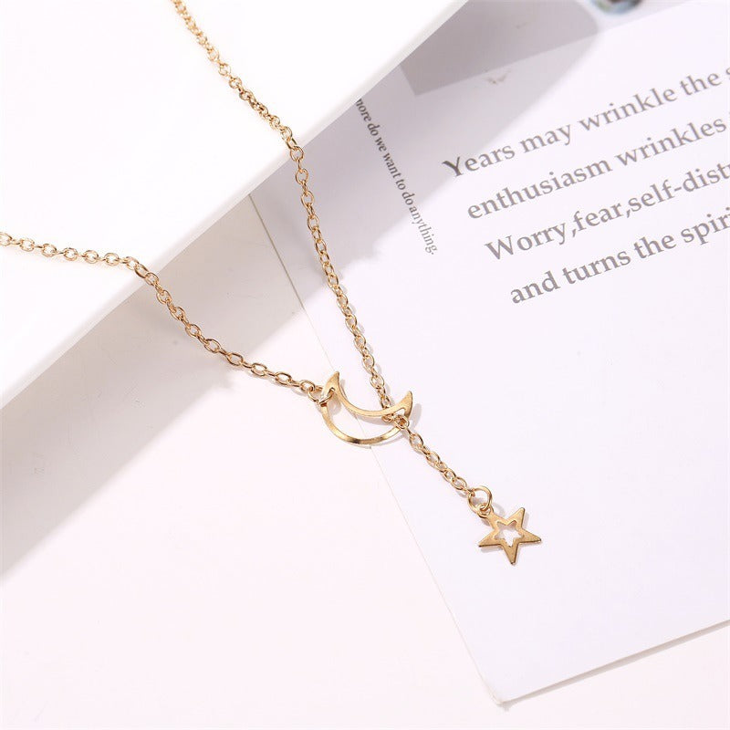 Silver Gold Moon Star Pendant Necklace Dainty Celestial Chain Jewelry Gift