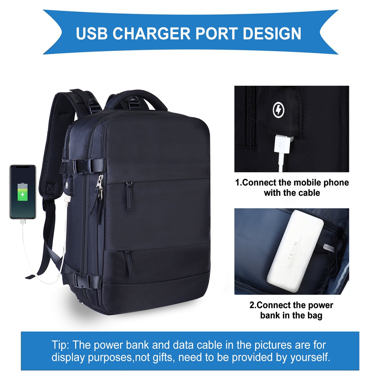 Women's Travel Backpack 20-35L Waterproof USB Charging Port Lightweight Durable