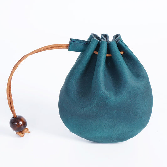 Handmade Cowhide Leather Drawstring Coin Bag Vintage Genuine Storage Pouch