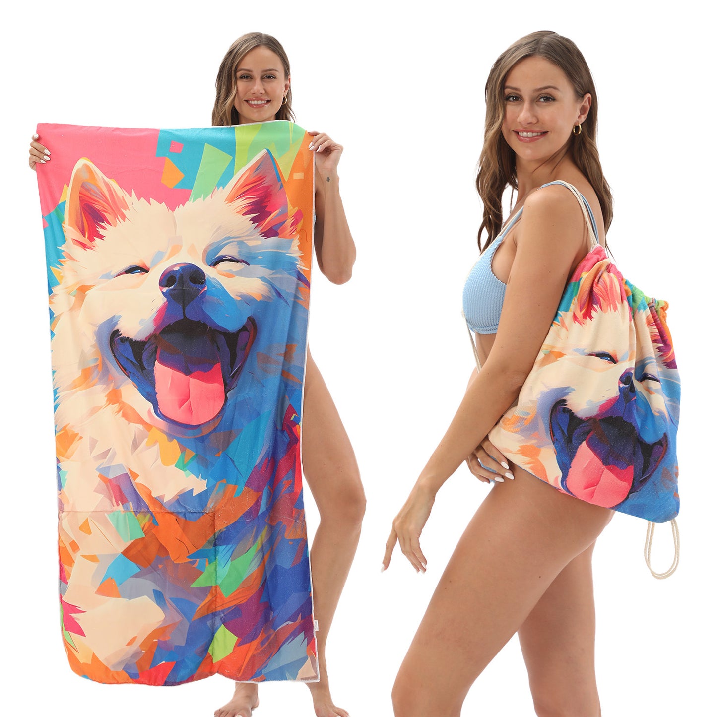 Microfiber Beach Towel Lightweight Quick Drying Pocket 70x140cm Extra Absorbent