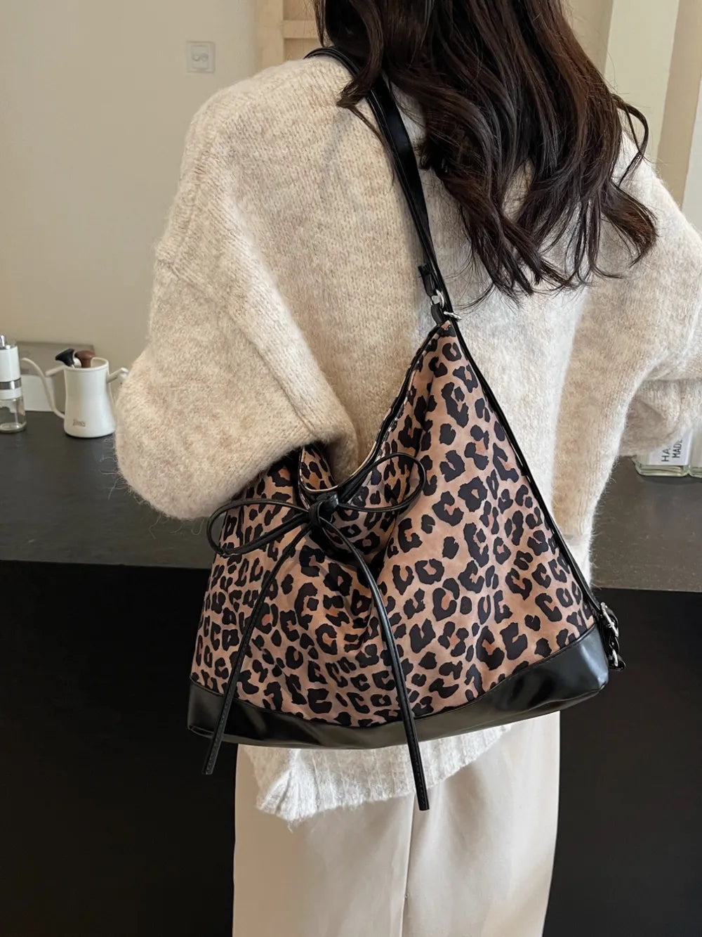 Leopard Print Crossbody Shoulder Bag Adjustable Strap Versatile Design Lightweight