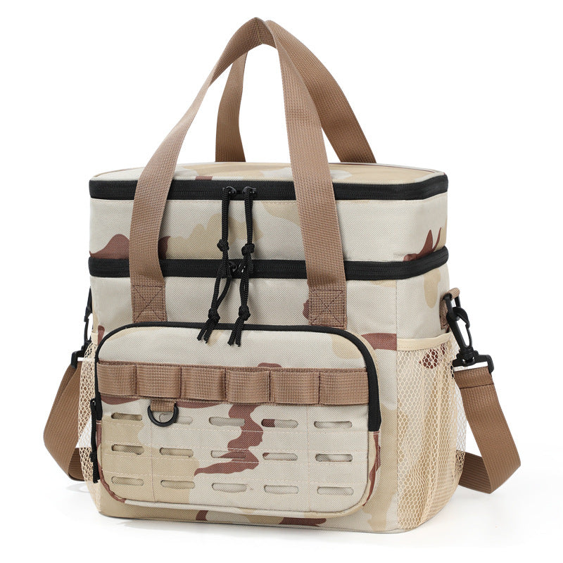 Double Layer Large Capacity Camouflage Shoulder Tote Cooler Bag for Outdoor Use