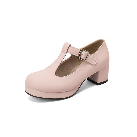 Womens Block Heel Mary Jane Shoes T-Strap Platform Buckle Casual Size 34–40