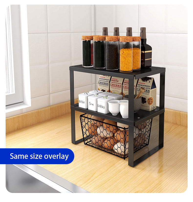 Kitchen Countertop Tiered Shelf Black Finish Two Tier Storage Rack 30cm Depth