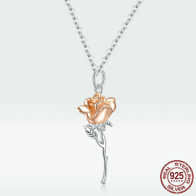 Sterling Silver Rose Pendant S925 Floral Elegant Necklace Jewellery Accessory