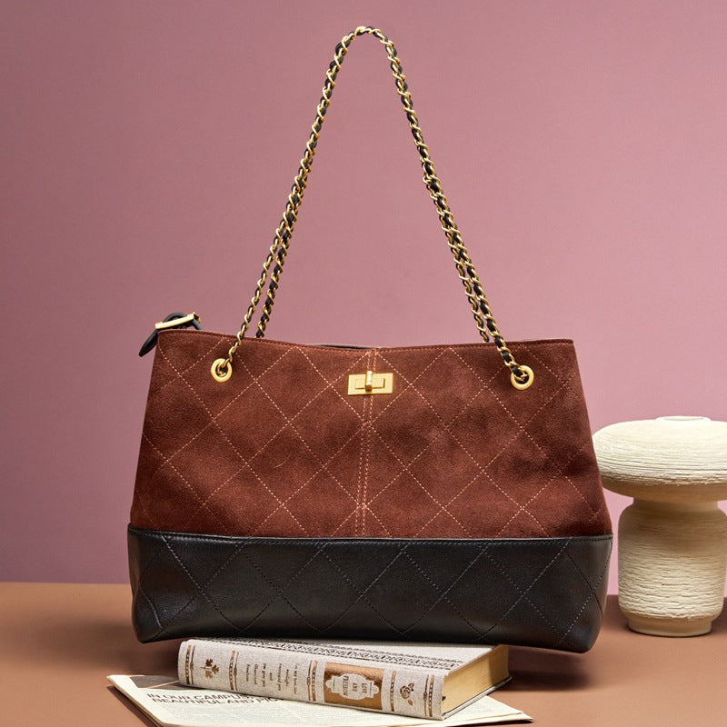 Luxury Suede Leather Shoulder Tote Crossbody Bag Chain Elegant Spacious Design