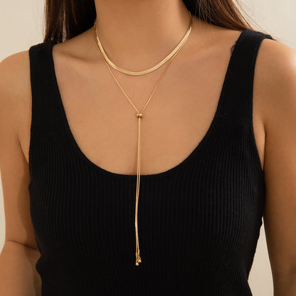 Gold Silver Double Layer Snake Chain Drop Dangle Necklace Jewellery