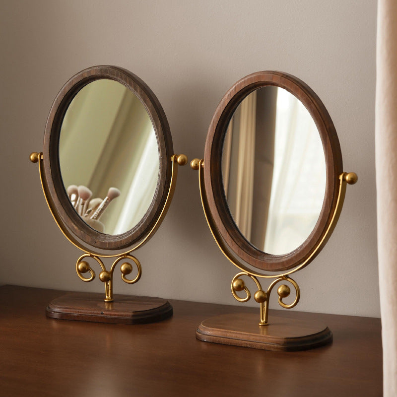 Vintage Solid Wood Bedroom Tabletop Dressing Mirror Upright Rotatable Design
