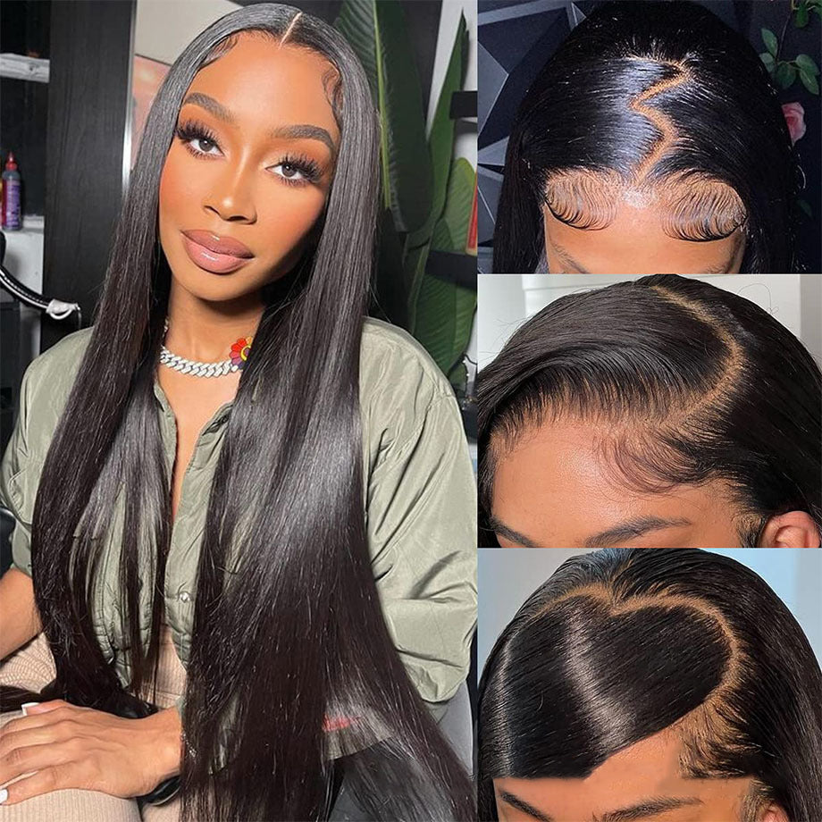 Straight Human Hair Wig Scalp Imitation Top Machine Crafted Lifelike Appearance
