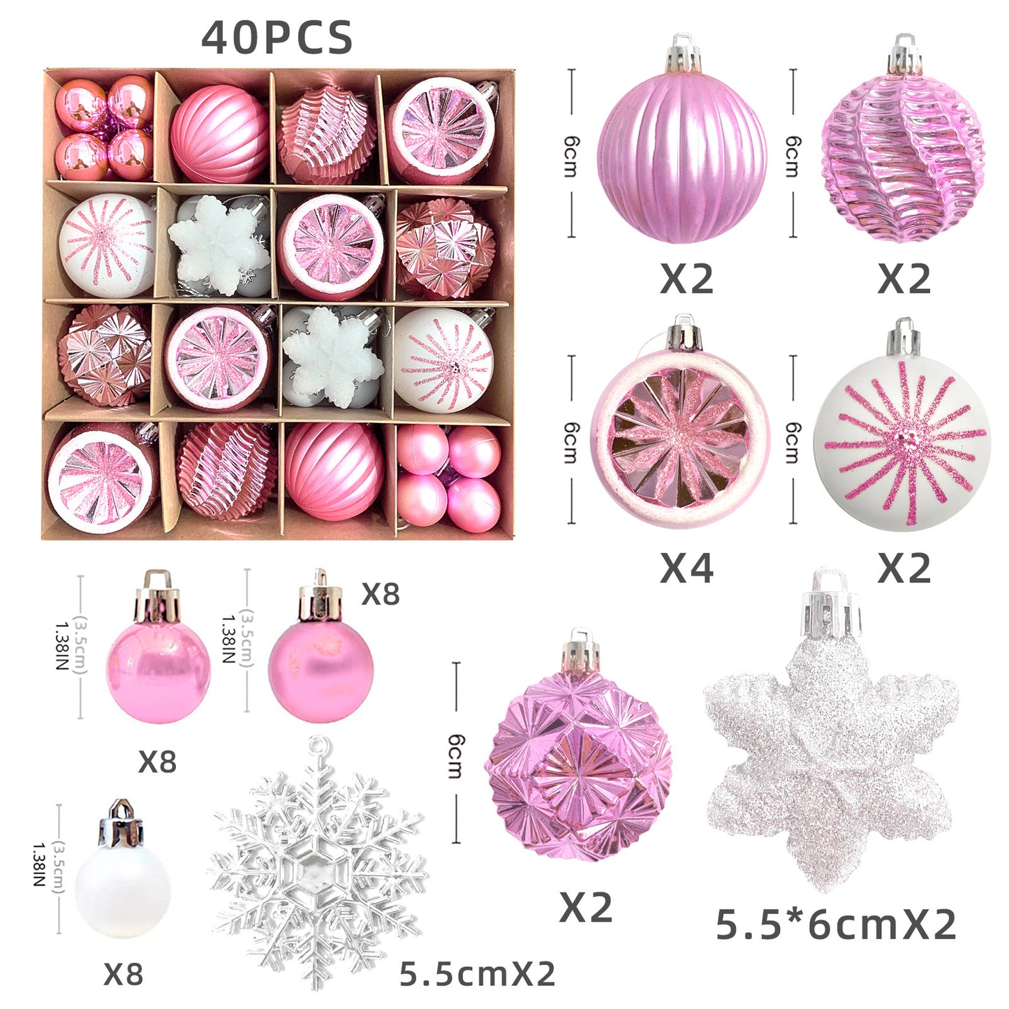 Christmas Tree Ornament Set Premium Bulk Pack Collection Assorted Designs Xmas