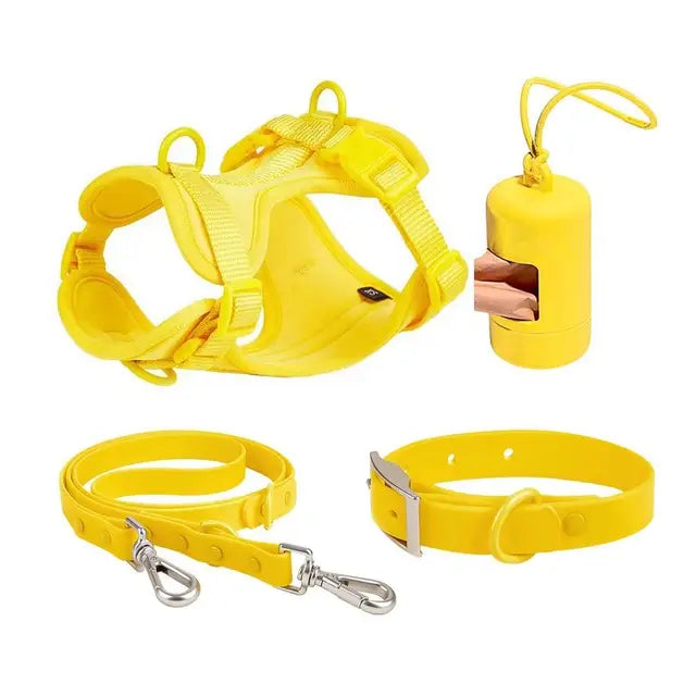 4pc Premium Waterproof PVC Neoprene Pet Harness Leash Collar Bag Dispenser Set