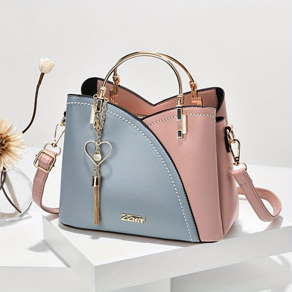 Korean Style Colour Block Trendy Women Handbag Spacious Large Storage Capacity