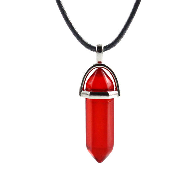 Natural Crystal Turquoise Glass Stone Pendant Necklace Leather Chains