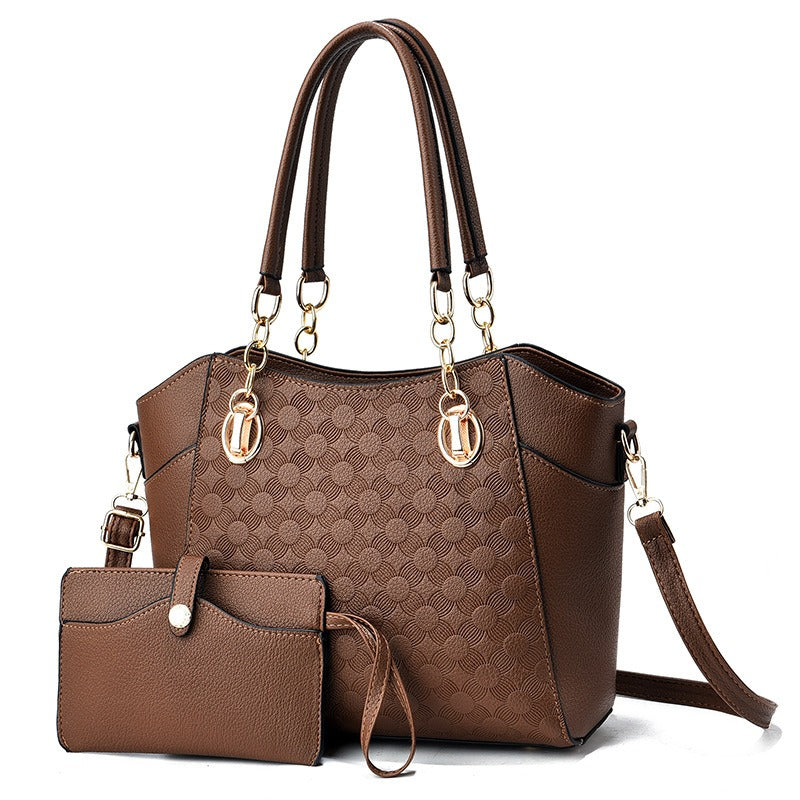 2pc Leather Large Capacity Tote Bag Womens Chain Shoulder Bag Khaki