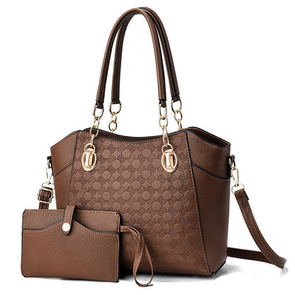 2pc Leather Large Capacity Tote Bag Womens Chain Shoulder Bag Khaki
