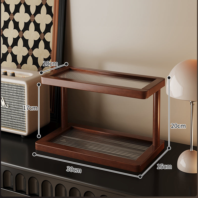 Bamboo Acrylic Double Tier Organizer Countertop Space Maximizing Storage Rack