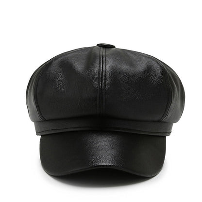 Faux Leather Hat Unisex Baker Boy Cap Newsboy Gatsby Cabbie Fashion Accessory