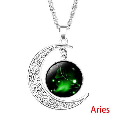 Zodiac Sign Moon Dangle Pendant Necklace 12 Constellation Astrology Jewellery